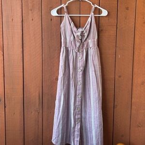 JAPNA 100% Cotton Midi Maxi Dress Stripe Pink